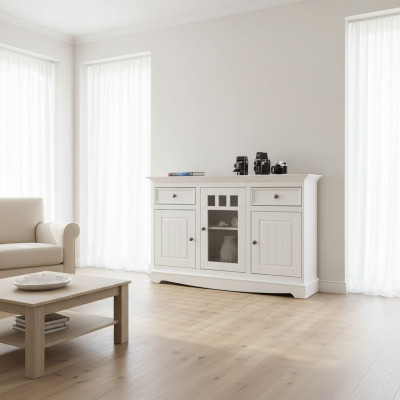 Buffet Armoire Bar Cabinet Maison de Campagne Mobilier en Bois de Luxe Italien Blanc Grand Nouveau