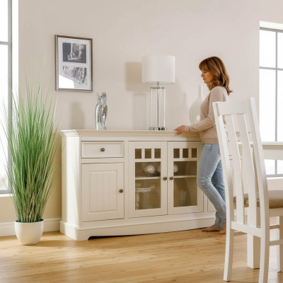 Commode classique Bahut de campagne Buffet blanc Armoire de salon