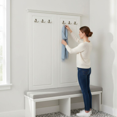 Style de maison de campagne Porte-vêtements Porte-manteau mural Penderie en bois Cintre Blanc neuf