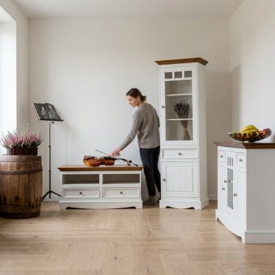 Unité murale vitrine de maison de campagne meubles design 3 pièces. Ensemble de commode meuble TV buffet bois