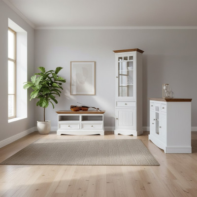 Unité murale vitrine de maison de campagne meubles design 3 pièces. Ensemble de commode meuble TV buffet bois