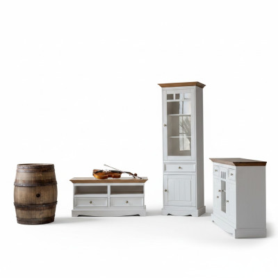 Unité murale vitrine de maison de campagne meubles design 3 pièces. Ensemble de commode meuble TV buffet bois