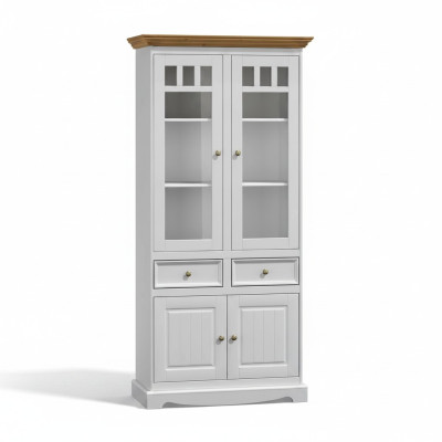 Mobilier de salon classique Blanc Brun Bois Vitrine Armoire Meuble