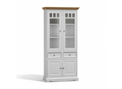 Mobilier de salon classique Blanc Brun Bois Vitrine Armoire Meuble
