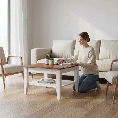 Tables d'appoint bois artisanat Table basse en bois réel Canapé classique neuf