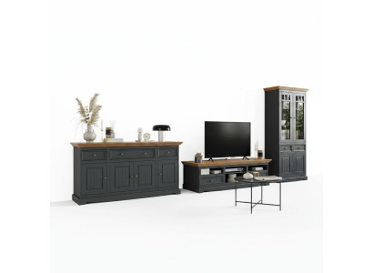 Ensemble de meubles de maison de campagne italienne en bois comprenant une commode à tiroirs et un meuble télé, 3 pièces. Ensemble neuf