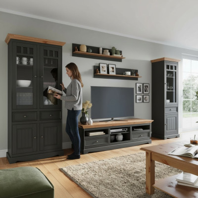 Ensemble d'unités murales Vitrine Armoire TV Commode Étagères murales Coffres Commode Armoire Meubles en bois 5 pcs.