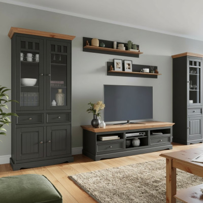 Ensemble d'unités murales Vitrine Armoire TV Commode Étagères murales Coffres Commode Armoire Meubles en bois 5 pcs.