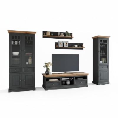 Ensemble d'unités murales Vitrine Armoire TV Commode Étagères murales Coffres Commode Armoire Meubles en bois 5 pcs.