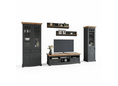 Ensemble d'unités murales Vitrine Armoire TV Commode Étagères murales Coffres Commode Armoire Meubles en bois 5 pcs.
