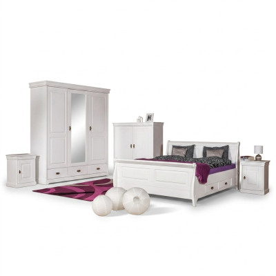 Chambre à coucher Ensemble Lit double 2x Table de chevet Console Lits Hôtel Tapisserie 5 pcs.
