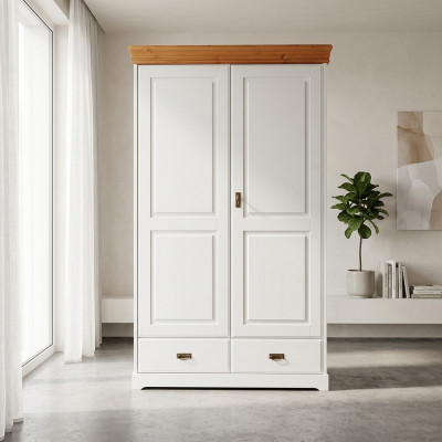 Armoire polyvalente en bois avec étagères de rangement, portemanteau et étagère.