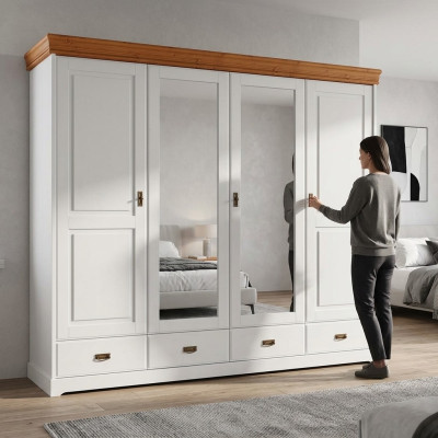 Garde-robe Style Maison de Campagne Armoire Armoires à Vêtements Meubles en Bois Étagère Blanche