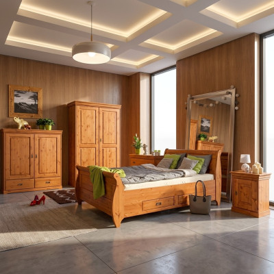 Ensemble de chambre à coucher complet Lit Design Classique Mobilier 5 pièces Table de chevet Maison de campagne