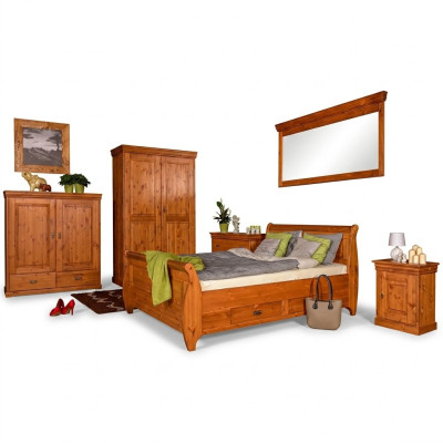 Ensemble de chambre à coucher complet Lit Design Classique Mobilier 5 pièces Table de chevet Maison de campagne
