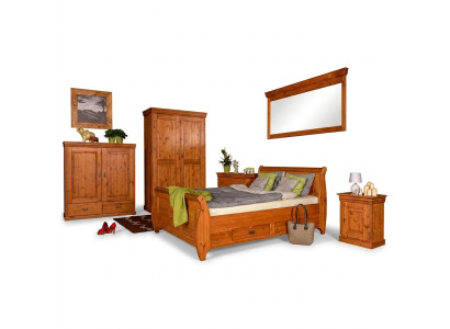 Ensemble de chambre à coucher complet Lit Design Classique Mobilier 5 pièces Table de chevet Maison de campagne