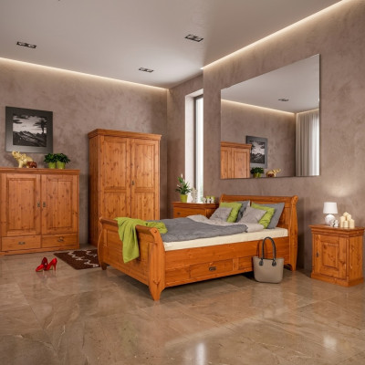 Chambre de fermier Lit Bois 180x200 Lits Marron Lit double Mobilier Rembourrage Nouveau