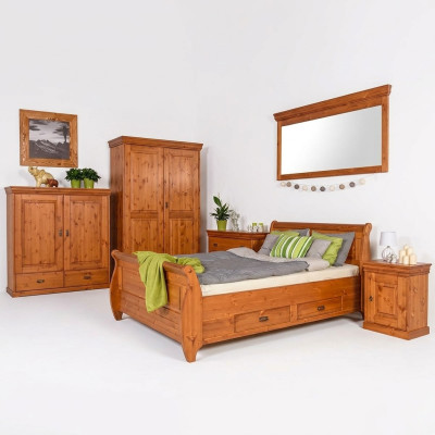 Chambre de fermier Lit Bois 180x200 Lits Marron Lit double Mobilier Rembourrage Nouveau