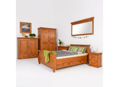 Chambre de fermier Lit Bois 180x200 Lits Marron Lit double Mobilier Rembourrage Nouveau