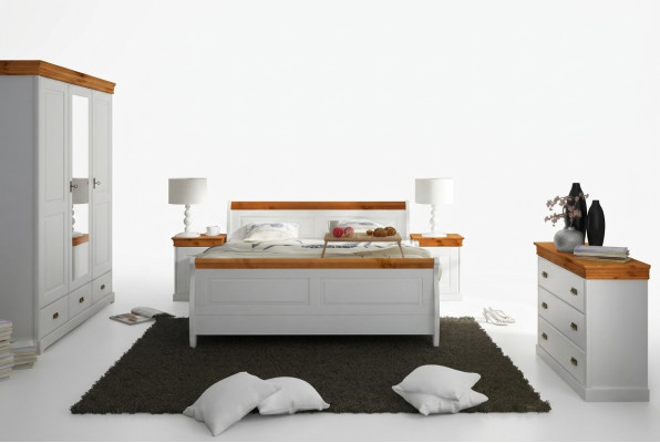 Chambre à coucher Landhfrom Armoire Lit Table de chevet Ensemble complet en bois 5 pièces nouveau