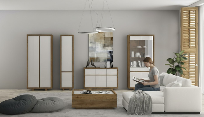 Salle de séjour Ensemble Vitrine Commode Murs vivants Commodes Armoire Table Mobilier Bois 4 pièces