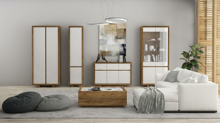 Salle de séjour Ensemble Vitrine Commode Murs vivants Commodes Armoire Table Mobilier Bois 4 pièces