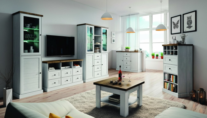Mur Living Salle Set Vitrine Lowboard Étagère murale Ensemble de 3 pièces Unités murales Bois neuf