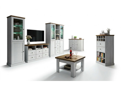 Mur Living Salle Set Vitrine Lowboard Étagère murale Ensemble de 3 pièces Unités murales Bois neuf