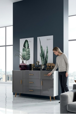 Commode Armoire de salon 140cm XL Buffets bas Modernes Bois Commode Bahut