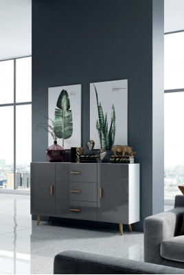Commode Armoire de salon 140cm XL Buffets bas Modernes Bois Commode Bahut