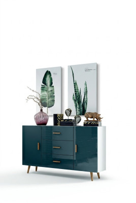 Commode Armoire de salon 140cm XL Buffets bas Modernes Bois Commode Bahut