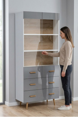 Vitrine Buffet Armoire Étagère Style moderne Collection de salon Gris Vitrines