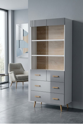 Vitrine Buffet Armoire Étagère Style moderne Collection de salon Gris Vitrines