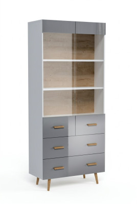 Vitrine Buffet Armoire Étagère Style moderne Collection de salon Gris Vitrines