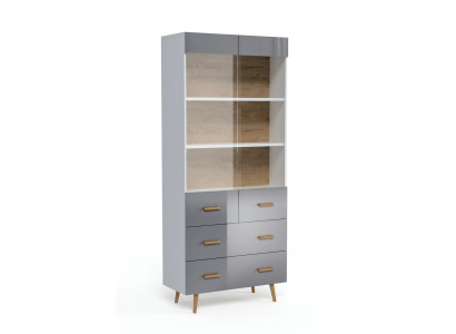 Vitrine Buffet Armoire Étagère Style moderne Collection de salon Gris Vitrines