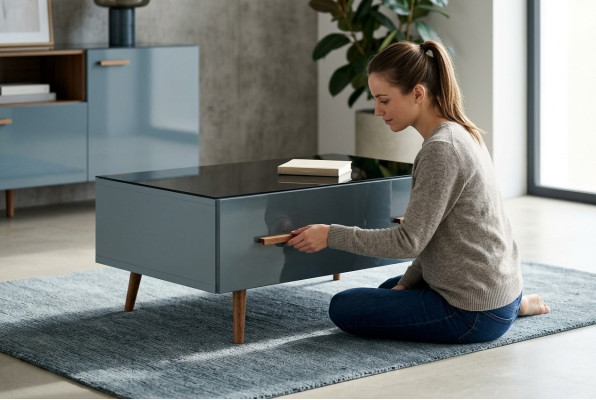 Tables de designer en bois de luxe en Italie, canapé en tissu, table basse avec rembourrage en bois massif