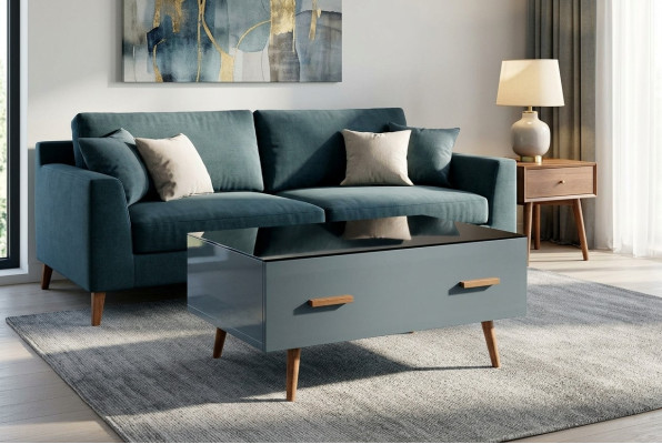 Tables de designer en bois de luxe en Italie, canapé en tissu, table basse avec rembourrage en bois massif