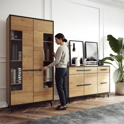 Conception Commode Armoire Mobilier Bois Luxe Unité murale Buffet Vitrine Ensemble de 2 pièces.