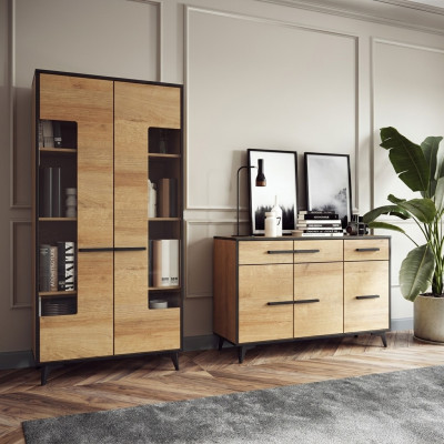 Conception Commode Armoire Mobilier Bois Luxe Unité murale Buffet Vitrine Ensemble de 2 pièces.