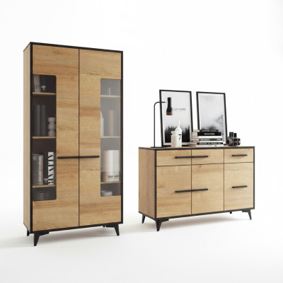Conception Commode Armoire Mobilier Bois Luxe Unité murale Buffet Vitrine Ensemble de 2 pièces.