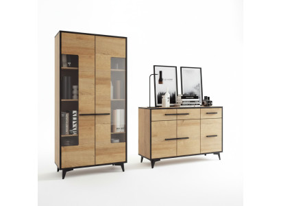Conception Commode Armoire Mobilier Bois Luxe Unité murale Buffet Vitrine Ensemble de 2 pièces.