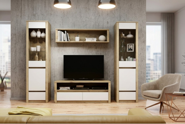 Ensemble de salon design Vitrine 2x Commode Unité murale Étagère murale Armoires d'étagères 4pcs.