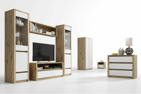 Ensemble de salon design Vitrine 2x Commode Unité murale Étagère murale Armoires d'étagères 4pcs.