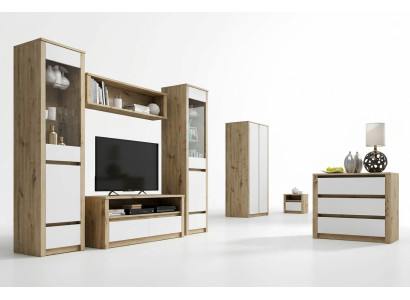 Ensemble de salon design Vitrine 2x Commode Unité murale Étagère murale Armoires d'étagères 4pcs.