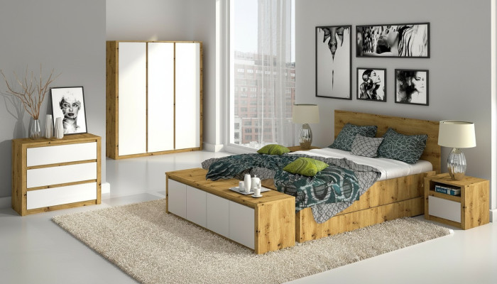 Conception Chambre Lit de luxe Table de chevet Commode Ensemble de chambre 6 pièces Hôtel