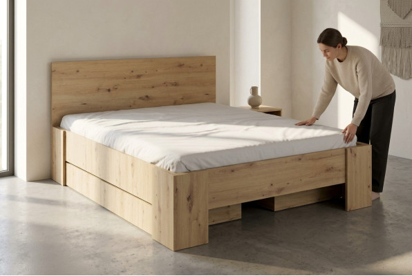 Conception de meubles de luxe Double Hôtel Boîte de lit en bois Lits Cadre de lit nouveau