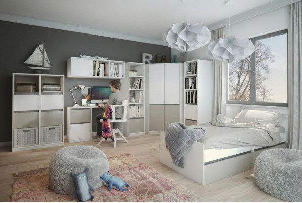 Chambre d'enfants Ensemble de chambre pour jeunes Lit Armoire Armoire Bureau neuf 7 pièces