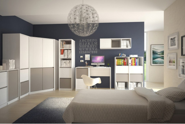 Chambre d'enfants et de jeunesse Armoire complète Armoire d'angle Bureau d'ordinateur 7 pièces