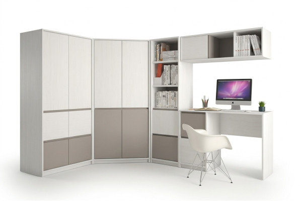 Chambre d'enfants et de jeunesse Armoire complète Armoire d'angle Bureau d'ordinateur 7 pièces