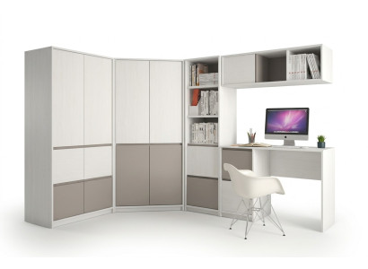 Chambre d'enfants et de jeunesse Armoire complète Armoire d'angle Bureau d'ordinateur 7 pièces